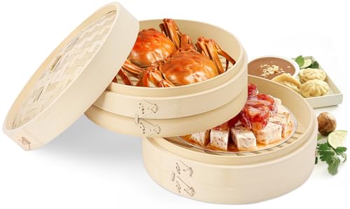 Panela de Bambu Vaporeira, Vaporizador de Alimentos Dim Sum com t...