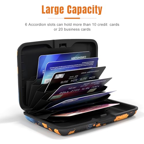 Image of Rimilak Aluminuml Credit Card Holder, Mini Credit Card Wallet RFID Blocking Slim Metal Hard Case for Women Men, Starry Sky Cat