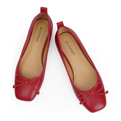 Image of Modatope Womens Flats Ballet Ballerina Flats for Women | Bow Bowknot Square Toe Slip on Flats, Dressy Comfort Ballet Shoes for Work, Driving, School, Travel & Daily Outings