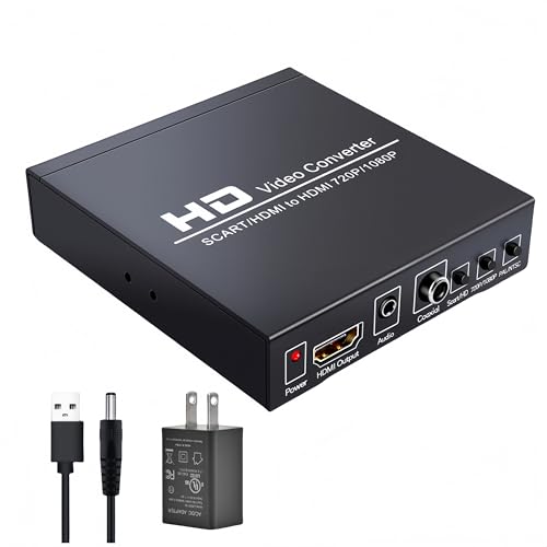 Scart Hdmi to Hdmi Video Converter Box 1080p Scaler 3.5mm Coaxial Audio Output for Game Consoles DVD