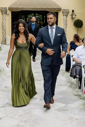 V-Neck Pleated Long Bridesmaid Dresses for Women Spaghetti Straps Chiffon A Line Formal Evening Dress3