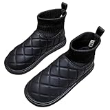 [link bleu] リンクブルー キルティング ムートン ソックス ブーツ ショート 裏起毛 厚底 あったか 保温 秋 冬 レディース (ブラック, 23.5cm)