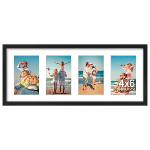 decorUhome 8x20 Picture Frames Collage Wall Decor, Display 4Pcs 4x6 Photos with Mat or 1Pcs 8x20 Unmatted, 4 4x6 Collage Picture Frames for Wall Mounting, Black