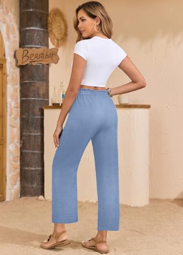 Image of EDUWU Women Casual Pants Loose High Waist Cropped Palazzo Beach Pants Summer Outfits 2026 Trendy