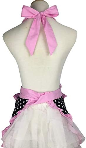 Hyzrz Cute Apron Retro Black Polka Dot Retro Ruffle Side Vintage Cooking Aprons with Pockets for Women Girls (Side Pink) - Image 4