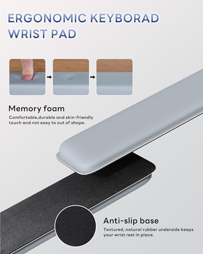 Computer Keyboard Stand for Desktop, Ergonomic Keyboard Riser with Wrist Rest for Easy Typing, Keyboard Wrist Support with Anti-Slip Base, Comfortable Keyboard Holder with Wrist Pad(Gray)