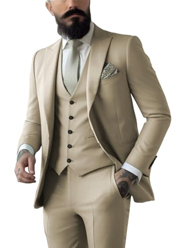 SHUZHXLZANGY Men's 3 Piece Suits Slim Fit Suit Men Wedding Prom Formal Business