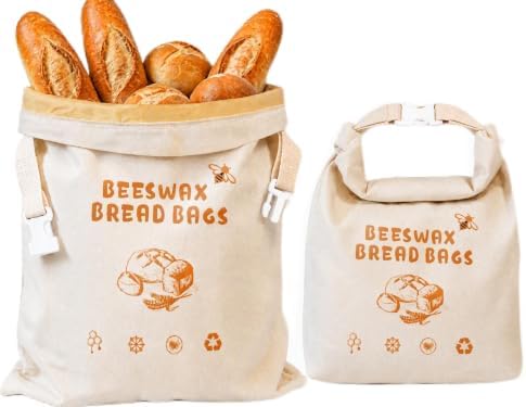 Bienenwachs Brotbeutel, 2 Stück Wiederverwendbare Brotbeutel Leinen 43×33cm | Natürliche Bienenwachs Beschichtete, Frischhalten, Baumwoll Aufbewahrungsbeutel für Selbstgebackenes B