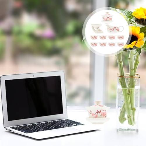 Set de té estilo chino con estampado flor de durazno de 12 piezas 6