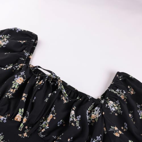 Image of Scarlet Darkness Women's Floral Corset Dress with Split 2026 Summer Spring Square Neck Midi Milkmaid Dresses