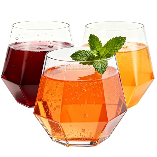 40 Pack 12oz Diamond Plastic Wine Glasses, Disposable Stemless Wine Cups - Shatterproof, Unbreakable & BPA-Free, Recyclable Drinkware for Wedding Reception, Birthday Party, New Year, Holidays & Events