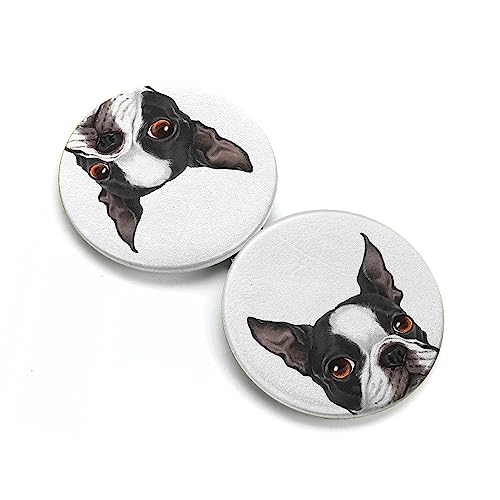 Wirester Round Foldable Pu Leather Compact Pocket Purse Makeup Mirror, Dual Sided Travel Mirror With 2X 1X Magnification - Boston Terrier Dog #TOP3