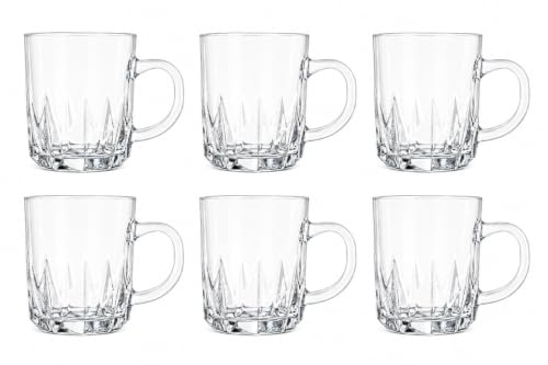 Image of IndusBay Pack of 6, 230 ML Square Borosilicate Glass Tea Cups Clear Glass Tea Coffee Mugs with Handle, Microwave Safe, Clear