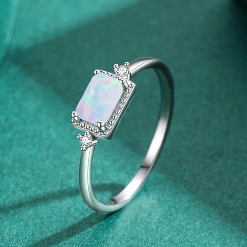 Silwan 1 Carat Opal Ring for Women Sterling Silver, Fire Opal Engagement Ring, 10K 14K 18K White Gold Personalized Wedding Ring, Jewelry for Women Engagement Wedding Size 3-132