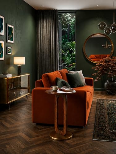 Image of REDWOOD Sheesham Wood End Table | Round Sofa Side Table for Living Room, Bedroom & Lounge | Modern Accent Furniture with Open Pedestal Base | Compact Space Saving Utility Stand | Brown & Golden