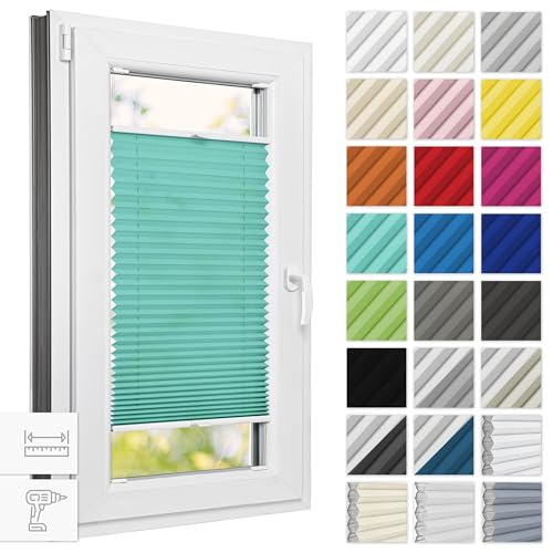 Estika Plissee mit Bohren 120 cm x 200 cm - Türkis - Rollos für Fenster, Jalousien Fenster für innen, Raffrollo, Fenster plissee