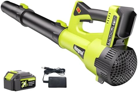 for Men Cordless Leaf Blower 21V: 500CFM 150MPH Electric Leaf Blower with 4.0Ah Battery & Fast Charger, 6-Speed, Lightweight 3.7lbs for Lawn, Patio, Yard, Garage Cleaning (Green)