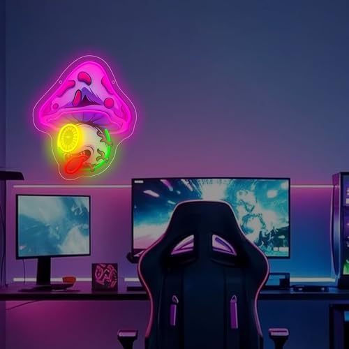 Image of Mushroom Eye Neon Sign For Wall Decor, Colorful UV Printed Neon Light with Retro Design, LED Artwork for Bar, Bedroom, Game Room, Party Decoration Holiday Birthday Gifts
