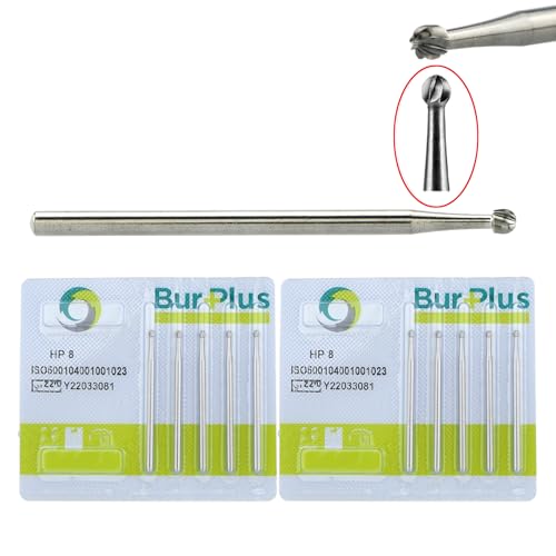 10Pcs Tungsten HP Carbide Round HP-1/2/3/4/5/6/7/8/10 bur Straight Overall Length 44.5m/Shank 2.35mm Dia (10Pcs-HP 8 Tungsten Carbide Bur)