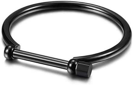 WISTIC Bar Screw Bracelets Cuff Bangle for Men Stainless Steel Jewelry Chunky Bracelet for Women Stainless Steel and Magnetic Clasp Wristband Cuff Bracelet for Girls Gold Rose Gold Silver Black PVD Plated Touch of Luxury Polished Chunky Couples Friendship Bracelets (Men Black)