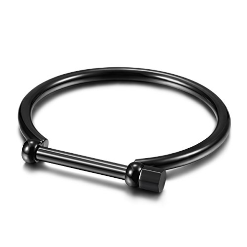 Wistic Bar Screw Bracelets Cuff Bangle For Men Stainless Steel Jewelry Chunky Bracelet For Women Stainless Steel And Magnetic Clasp Wristband Cuff Bracelet For Girls Gold Rose Gold Silver Black Pvd Plated Touch Of Luxury Polished Chunky Couples Friendship Bracelets (Men Black) #TOP17