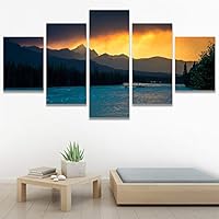 SIGNWIN 5 Panel Canvas Wall Art Reflected Sunset for Home Decorations Ready to Hang - 60