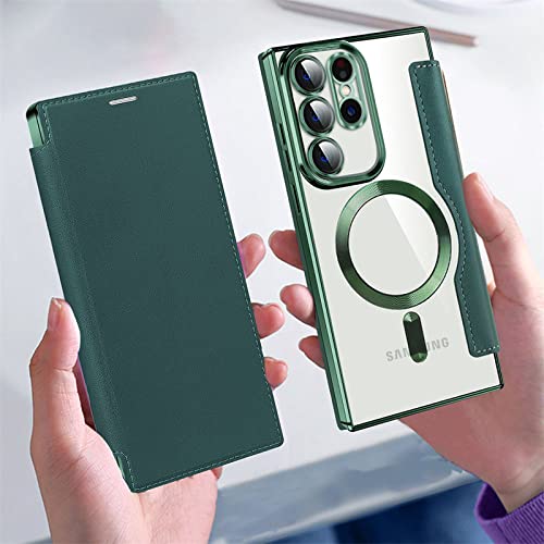 Funda de cuero para Samsung S23 Ultra con carga inalámbrica elegante 2