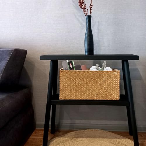 Miniatura 2 de Ignpion Cesta De Almacenamiento Abierta De Mimbre Trenzado Rectangular Para Baño, Estantes Y Escritorios, Cesta De Almacenamiento Multiusos Caramelos, Grande