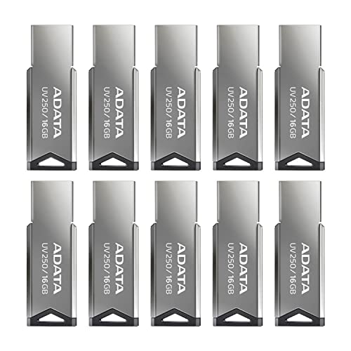 Memorias Usb, Personal Computer PSA Kit/ Pack 10 Piezas Memoria Flash USB ADATA Color Plata con Negro (Modelo UV250), Compatibilidad Universal, Diseño Compacto, COMPUTO Y PAPELERIA (16 GB)