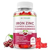 Iron, Zinc, Copper Supplements for Women & Men, Mineral Gummies with Vitamin A, B5, B6, C, D3, B12 for Adults & Kids, Promote Energy, Support Immunity, Bone Health, Sugar Free, Cherry Flavor, 60 Count