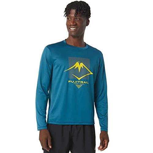 ASICS Herren Fujitrail Logo Longsleeve Laufbekleidung Lauftop Blau - XXL