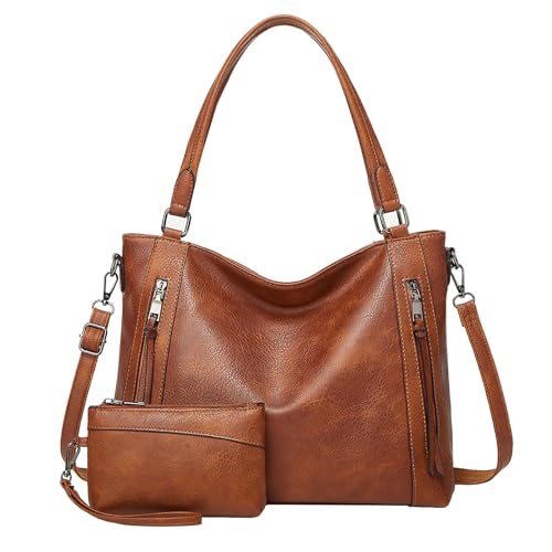 Long Keeper Vegan Leather Tote Handbags Women Large Capacity Hobo Shoulder Bag Crossbody Satchel Bags with Small Purse