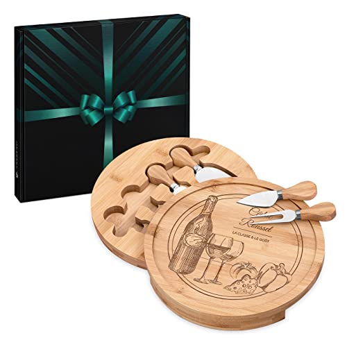 Maverton Plateau à Fromage Personnalisé - 25 cm - Planche à Fromage avec Les Accessoires - Cadeau Homme - Cadeau Anniversaire Homme - Cadeau Personnalisé - Cadeau Noel - Classe