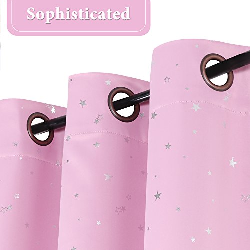 H.versailtex Blackout Star Curtains For Kids Room Boys Girls Twinkle Silver Stars Thermal Insulated Cute Thick Soft Curtain Drapes, Grommet Top, 1 Panel, 40" W X 63" L, Pink #TOP2