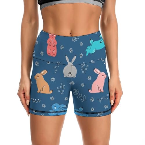 Cute Rabbit Pattern High Waist Yoga Shorts for Women Athletic Shorts Leggings Running Pants Black