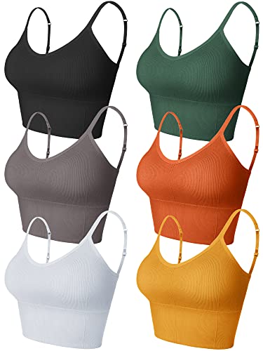 Geyoga 6 Pieces Sleep Bra Bralettes for Women with Support Crop Tank Top Cami Bra Padded Bralettes with Adjustable Straps