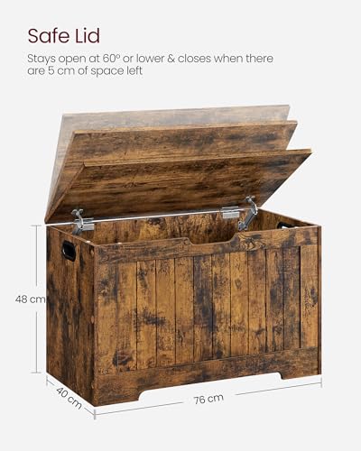VASAGLE Storage Chest, Storage Bench with 2 Safety Hinges, Shoe Storage Bench, Rustic Style, 40 x 76 x 48 cm, for Hallway, Bedroom, Living Room, Rustic Brown LHS011T01