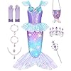 Meland Gift for Girls 3 4 5 6 7 8 9 10 Years Old, Light Up Mermaid Dress for Girls Princess Dress Up, Mermaid Costume with Princess Toys for Halloween, Birthday Gift for Toddler Kids (5-6 Years)