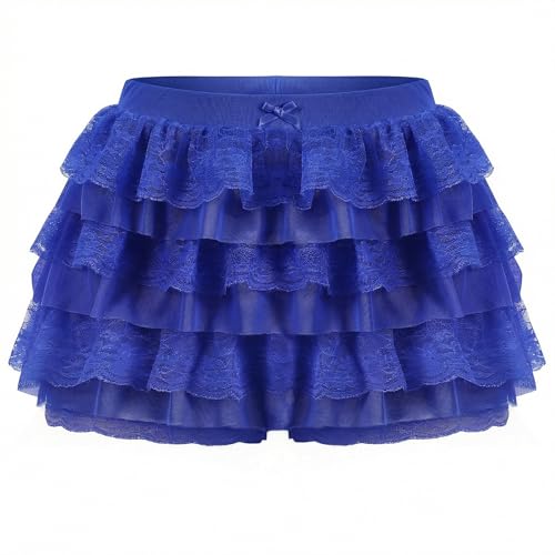 ROLOSI Women Ruffle Shorts Lace Multi-Layered Bloomers Lolita Bloomers Cute Pumpkin Pants Sexy Boyshorts Mini Shorts Pettipants Dark Blue