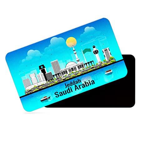 Image of dhcrafts Rectangular Rubber Fridge Magnet /Magnetic Card Blue Saudi Arabia Jeddah Design Pack of 1 (8.6cm x 5.4cm)