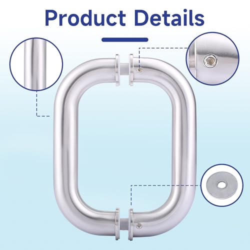 Image of 6'' (CTC) Shower Door Handle Fits 1 /4 inch to 1 /2 inch Thick Glass, Brushed Nickel | 304 Stainless Steel Back to Back Shower Door Replacement Handles for Sliding, Frameless Glass Shower Doors Pull Handle