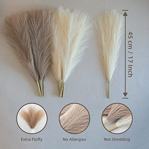 EVODIS Pampas Grass Decor, Fluffy Faux Pampas Grass 6 Stem 18"/45cm Pompous Grass Small Flower Arrangement and Vase Filler for Boho Home Wedding Decoration (Lake-Green)