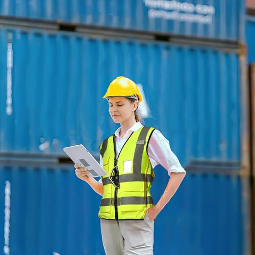A-SAFETY Hi-Vis Safety Vest for Women Pockets, Front Zipper,Yellow, Ideal for Construction/Running/Cycling M