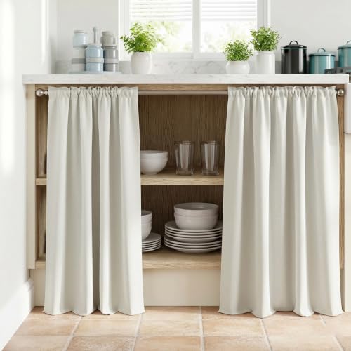 Image of KOUFALL Kitchen Curtains Cafe Curtain Tiers Short Blackout Small Curtains for Bathroom Window Wide 34 X 30 Length Cream White Beige