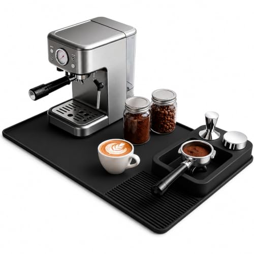 Image of Silicone Coffee Mat and Espresso Tamping Mat, Detachable Espresso Mat Accessories, Coffee Bar Mat Suitable for Use Under coffee Maker, Dish Drying Mat for Kitchen Countertop Protector, Black