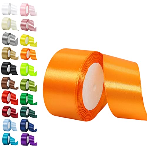 50mm Wide Orange Ribbon for Crafting 22M 2Inch Double Sided Orange Autumn Fabric Ribbon for Presents Wedding, Car, Sewing, Floral, Xmas