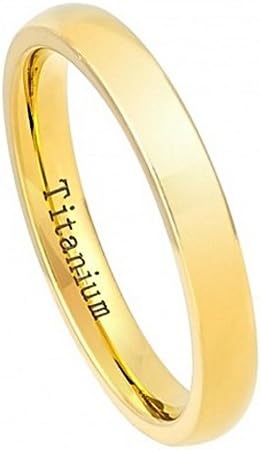 FREE ENGRAVING -3MM Titanium Wedding Band Ring Polished Yellow Gold (8)