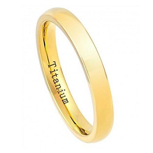 Free Engraving -3Mm Titanium Wedding Band Ring Polished Yellow Gold (8) #TOP2