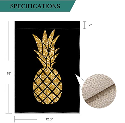 Uanvaha Gold Glitter Pineapple Burlap Garden Flags For Outside Summer Leafs Tropical Fruit Food House Flag Banner All Seasons Outdoor Home Decor 12.5X18 Inch #TOP1