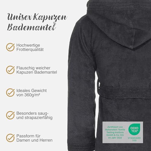 Class Home Collection Bademantel Damen & Herren mit Kapuze – 100% Baumwolle Frottee, weich & saugfähig – OEKO-TEX Anthrazit Gr. L